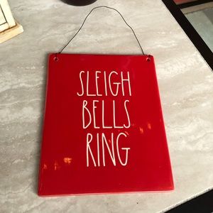 Rae Dunn red ceramic "Sleigh Bells Ring" Sign New